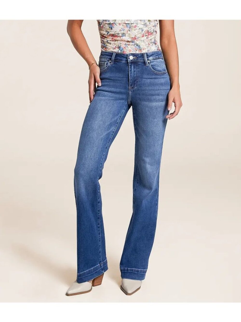 Buckle Risen High Rise Boot Cut Blue Stretch Denim Jeans Womens 13 31 Cowgirl